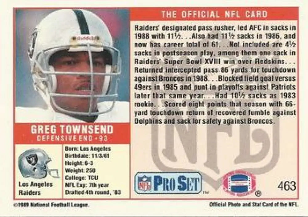 Greg Townsend Los Angeles Raiders NFL trading card from 1989 Pro Set коллекции