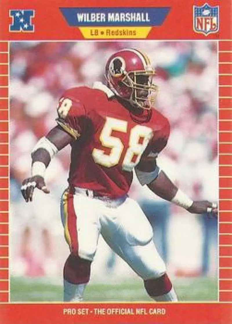 Wilber Marshall 1989 Pro Set #482 Washington Redskins Football Card in red jersey 58