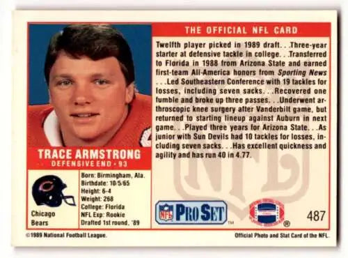Trace Armstrong Chicago Bears football card, original gloss, 1989 Pro Set #487