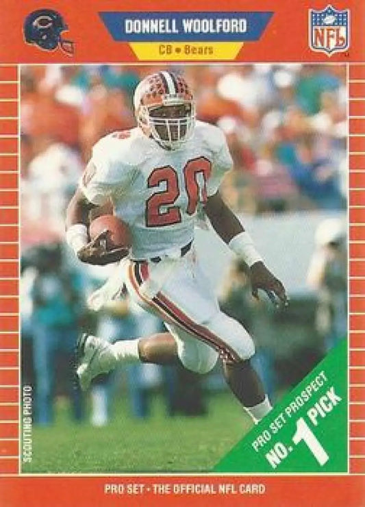 NFL trading card of Donnell Woolford in Chicago Bears jersey, Pro Set rookie card