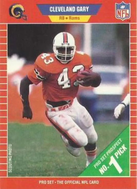 Cleveland Gary in orange uniform carrying ball for Los Angeles Rams Football Card