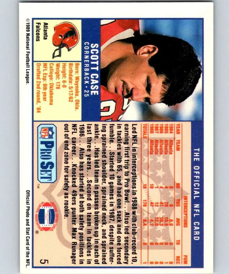 1989 Pro Set Scott Case Football Card in red uniform for Atlanta Falcons collectors