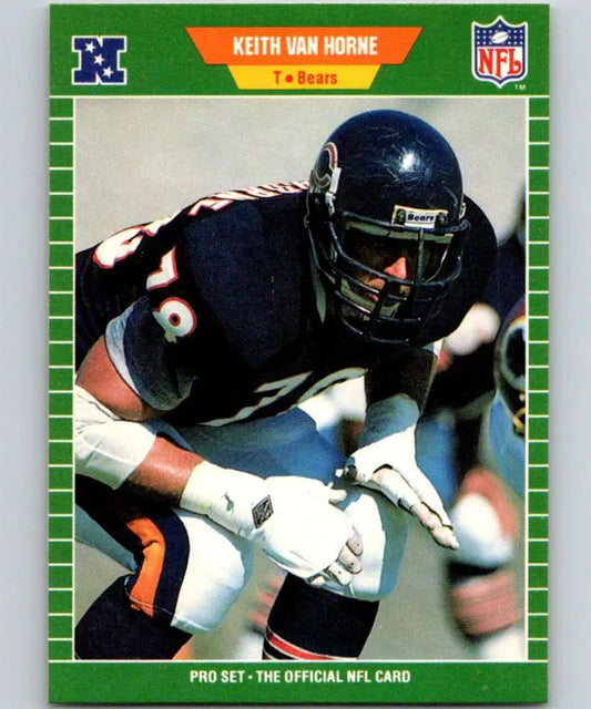 NFL trading card of Keith Van Horne tackling, featuring Chicago Bears player in blue uniform