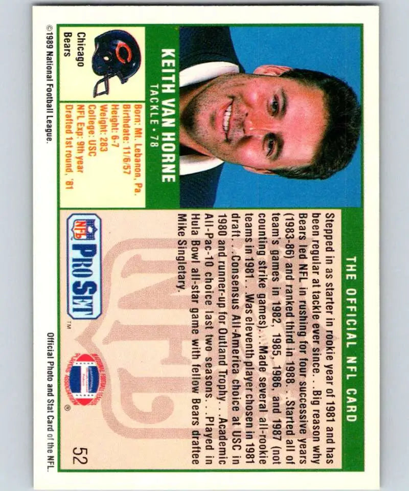 Vintage Pro Set NFL trading card featuring Keith Van Horne of the Chicago Bears