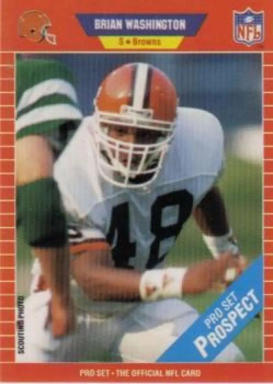 NFL Pro Set card showcasing Brian Washington in Cleveland Browns jersey number 48