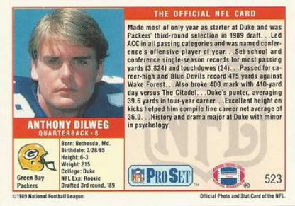 NFL trading card of Green Bay Packers player Anthony Dilweg from Pro Set collection