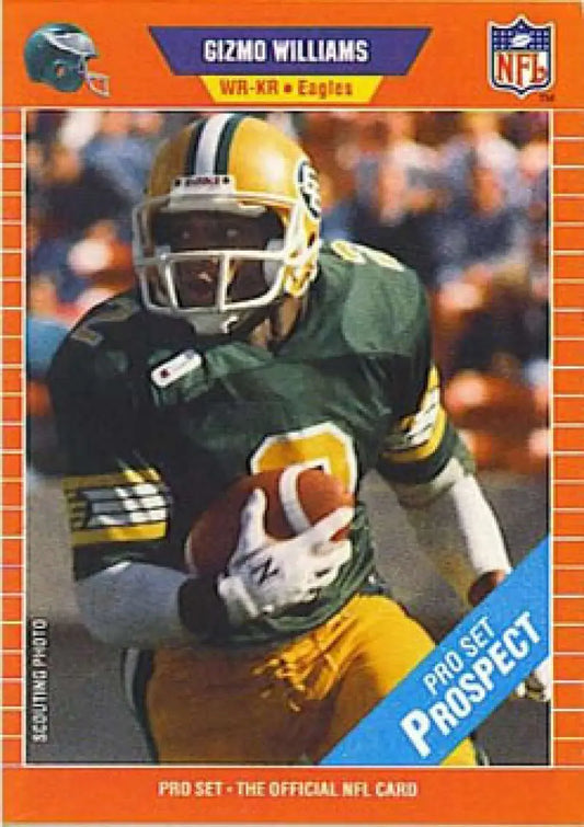NFL trading card of 535c Gizmo Williams, Philadelphia Eagles player in green and yellow