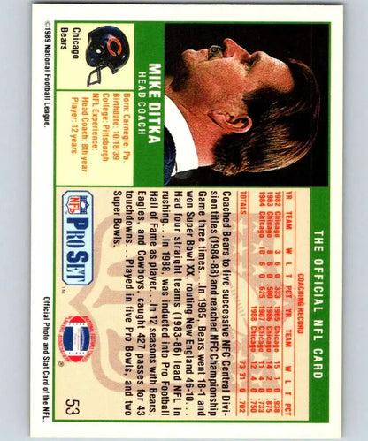 NFL Pro Set trading card of Mike Ditka from the Chicago Bears, Atlanta Falcons themed
