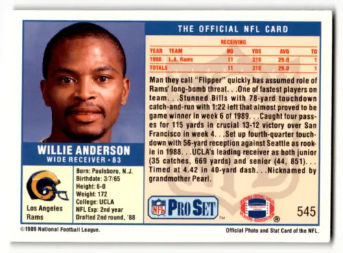 Flipper Anderson 1989 Pro Set #545 Rookie Card with original gloss, LA Rams
