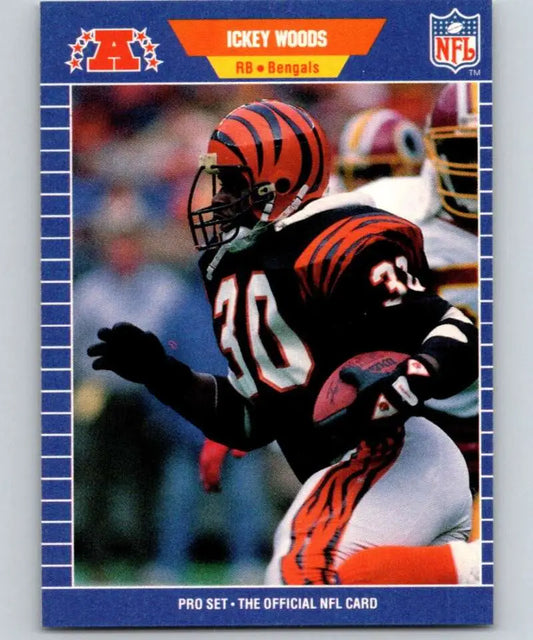 Ickey Woods rookie Cincinnati Bengals football card in orange and black uniform