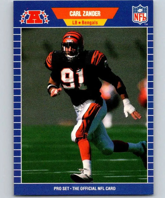 Carl Zander running on the field in a Cincinnati Bengals uniform for a football card