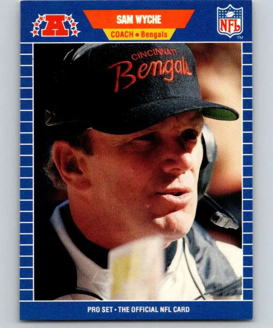 NFL trading card of Sam Wyche, Cincinnati Bengals coach in team cap