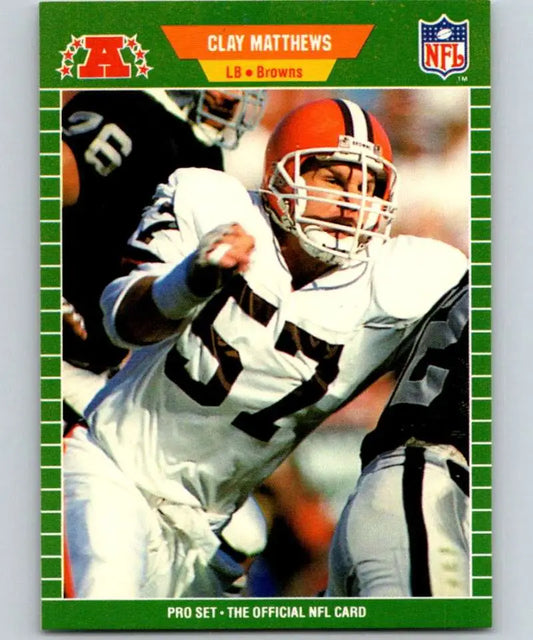 Clay Matthews making a defensive play in a Cleveland Browns football card, 1989 Pro Set #80
