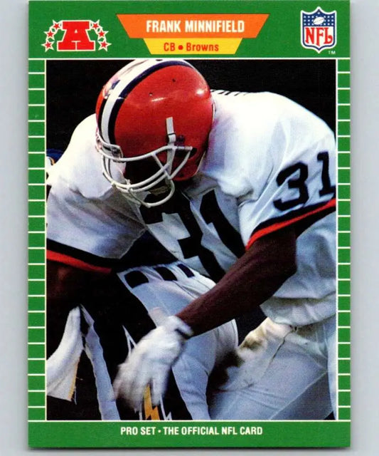 NFL trading card of Frank Minnifield in #31 Cleveland Browns white uniform