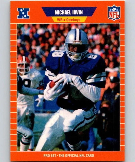 Orange-bordered Pro Set card of Michael Irvin, Dallas Cowboys player number 11