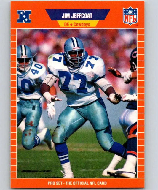 Dallas Cowboys Football Card featuring Jim Jeffcoat in action with orange border design