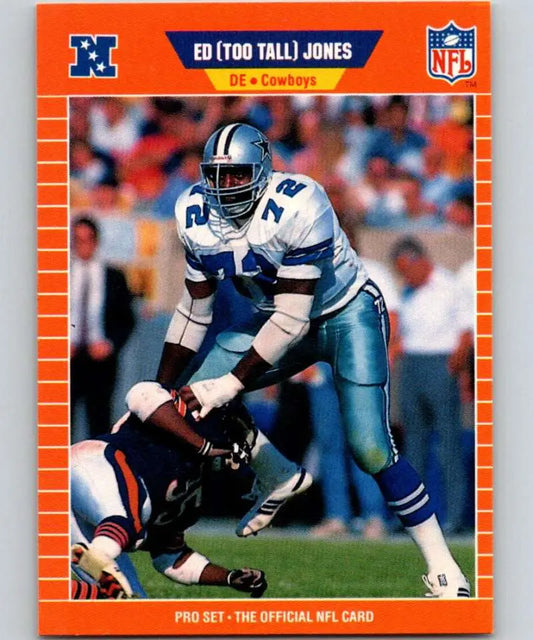 Dallas Cowboys player Ed Too Tall Jones making a defensive play on a football card