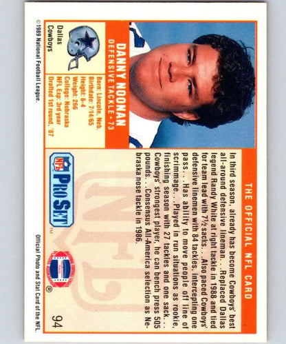 Vintage NFL Pro Set Rookie Card featuring Danny Noonan and the Dallas Cowboys