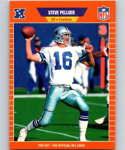Dallas Cowboys quarterback Steve Pelluer in white uniform #16 throwing football