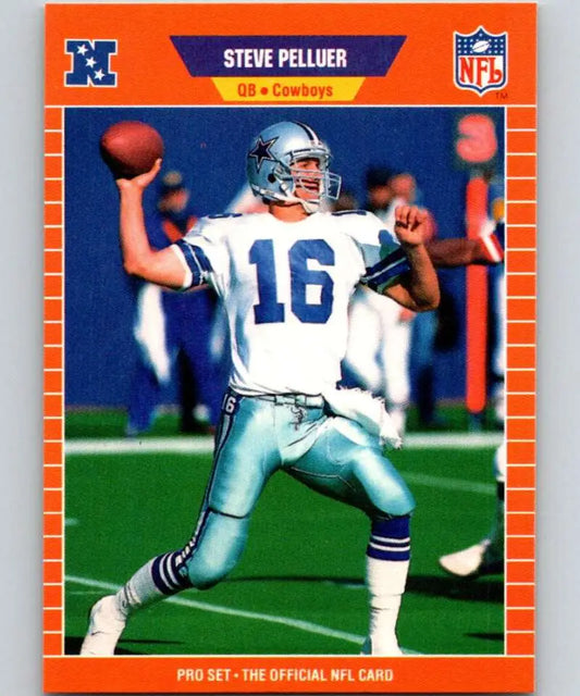 Dallas Cowboys quarterback Steve Pelluer in white uniform #16 throwing football