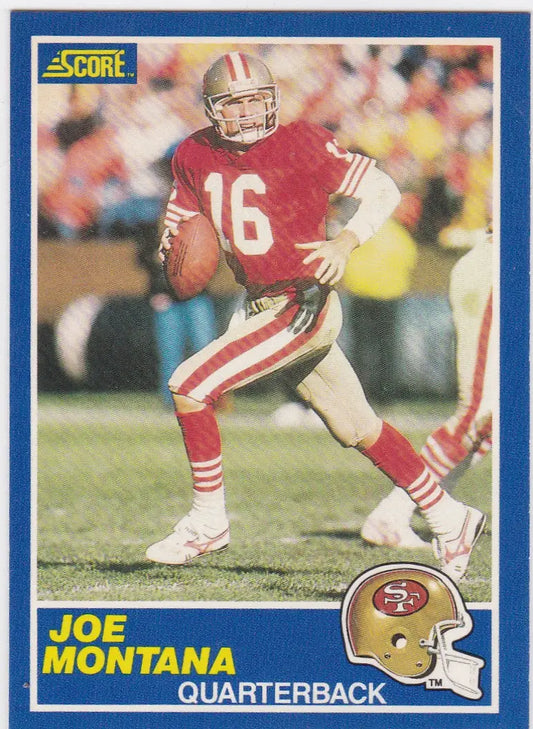 Joe Montana football card from 1989 Score, showcasing Montana San Francisco 49ers