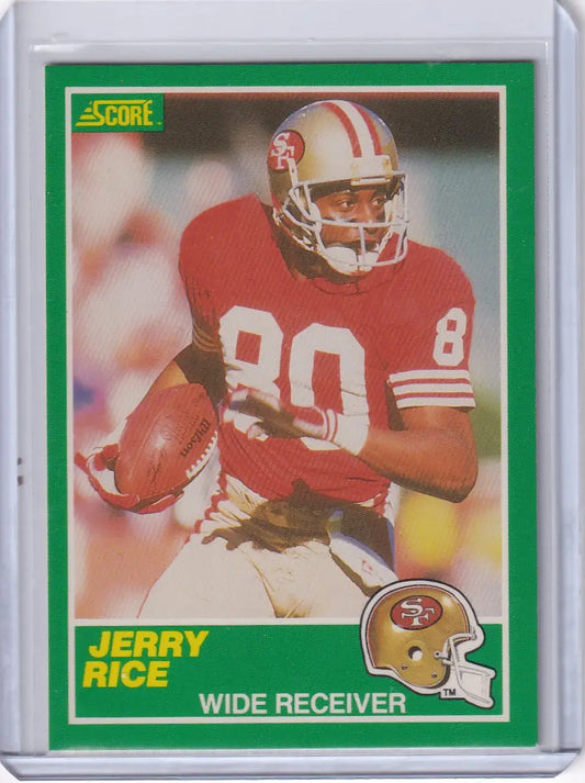 1989 Score Football #221 Jerry Rice card featuring San Francisco 49ers legend