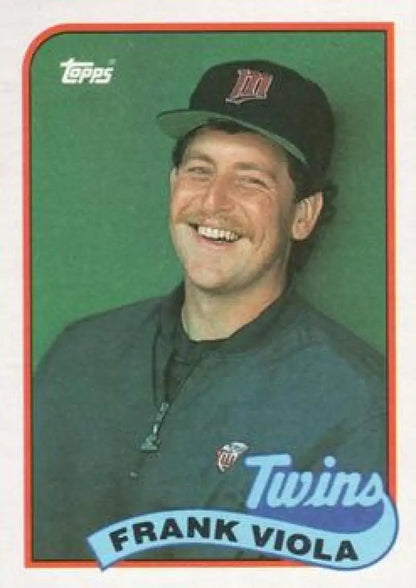 Vintage Topps baseball card featuring Frank Viola in a Minnesota Twins dark cap uniform