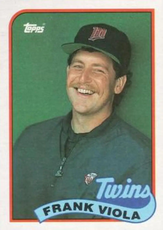 Vintage Topps baseball card featuring Frank Viola in a Minnesota Twins dark cap uniform