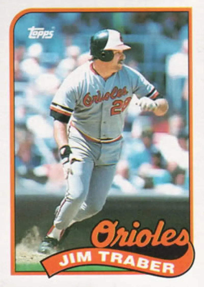 Vintage Topps Jim Traber Baltimore Orioles baseball card in gray road uniform