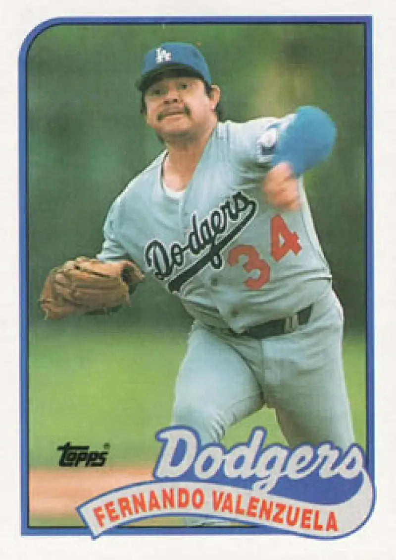 Vintage Topps baseball card of Fernando Valenzuela, Los Angeles Dodgers pitcher, number 34