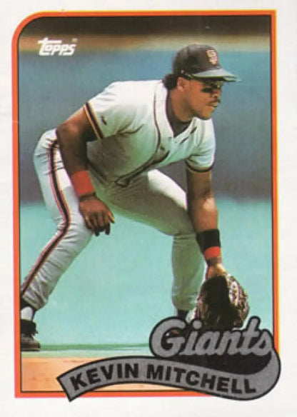 Kevin Mitchell in fielding stance on 1989 Topps baseball card for San Francisco Giants