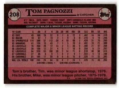 1989 Topps #208 Tom Pagnozzi St. Louis Cardinals Baseball Cards EX/N ID:53784 - Baseball Cards