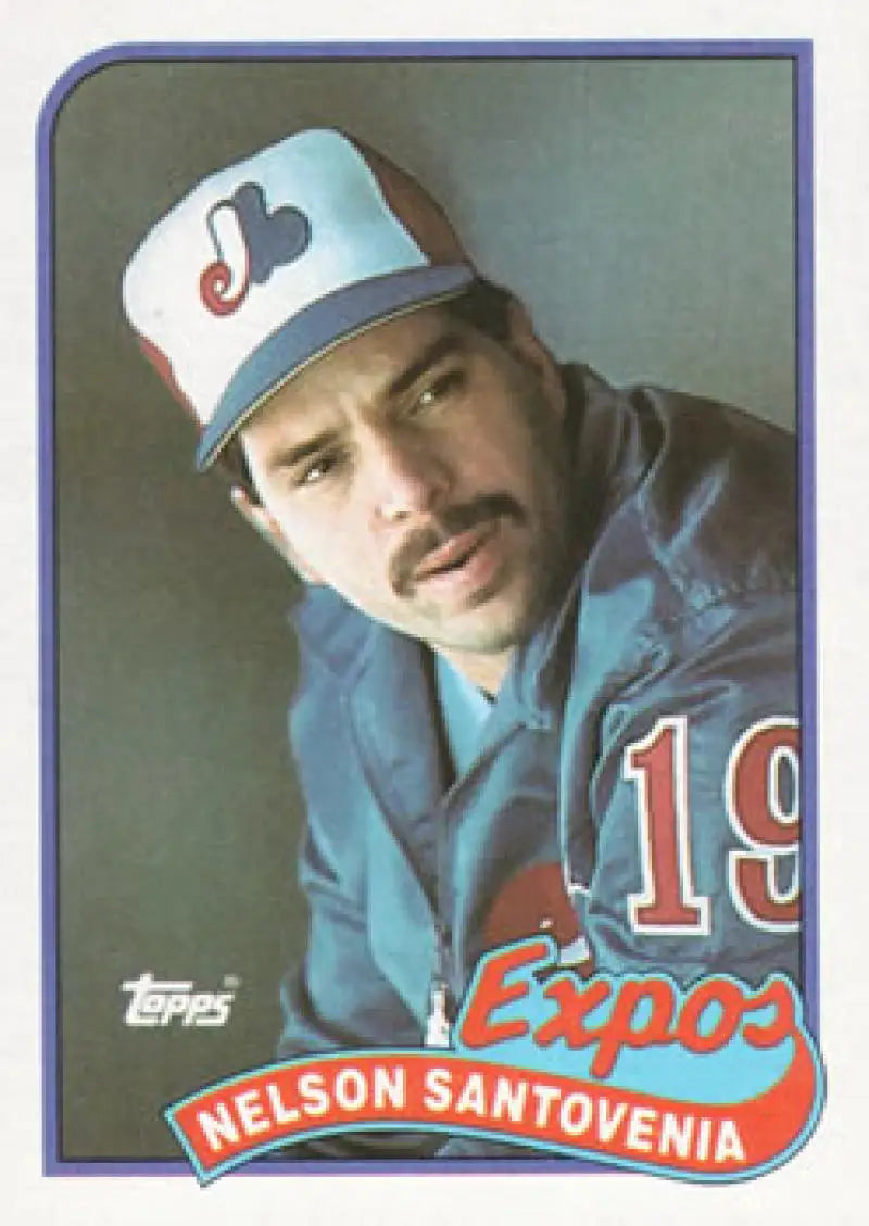 Vintage Montreal Expos baseball card of Nelson Santovenia in blue uniform and cap