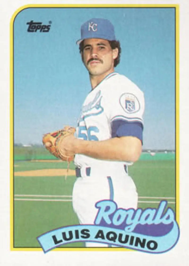 1989 Topps #266 Luis Aquino Kansas City Royals pitcher in white home uniform