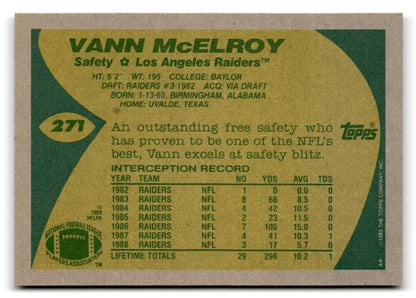 1989 Topps #271 Vann McElroy - Trading Card
