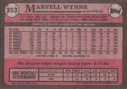 1989 Topps #353 Marvell Wynne NM-MT San Diego Padres Baseball Card - Baseball Card