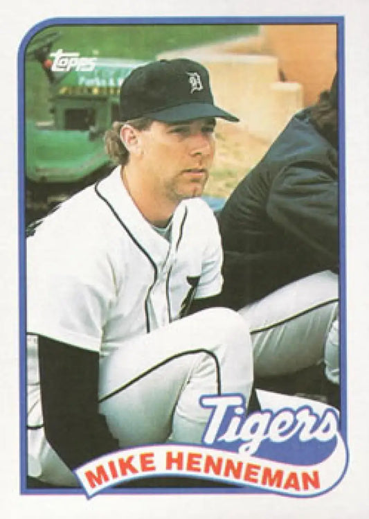 Baseball card of Mike Henneman in Detroit Tigers uniform and navy cap