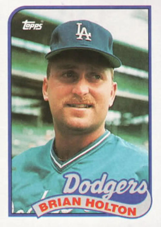 1989 Topps baseball card of Brian Holton in Los Angeles Dodgers jersey and cap