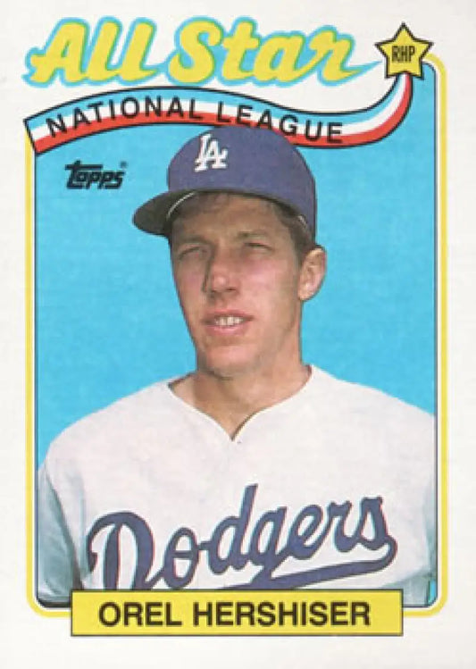 1989 Topps All-Star Orel Hershiser baseball card Los Angeles Dodgers in blue cap uniform