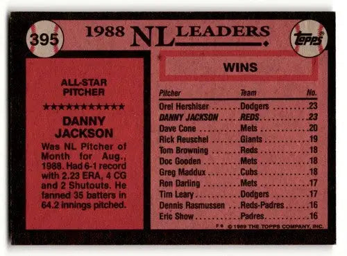 1989 Topps #395 Danny Jackson Cincinnati Reds Baseball Cards EX/NM ID:53817 - Baseball Cards