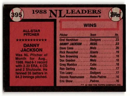 1989 Topps #395 Danny Jackson Cincinnati Reds Baseball Cards EX/NM ID:53817 - Baseball Cards