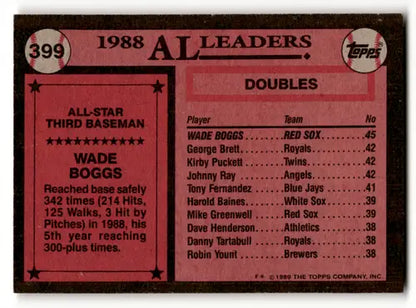 1989 Topps #399 Wade Boggs NM Near Mint Red Sox AS ID:58439 - Trading Cards