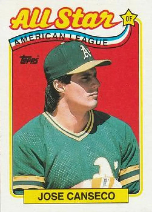 1989 Topps #401 Jose Canseco AS baseball card of Oakland Athletics player in green uniform