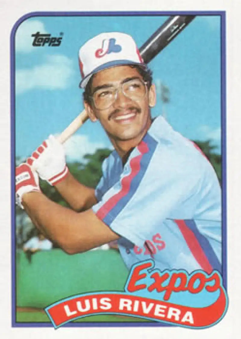 Vintage 1989 Topps #431 Luis Rivera baseball card featuring Montreal Expos in light blue uniform