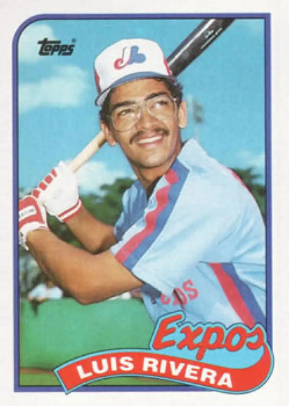 Vintage 1989 Topps #431 Luis Rivera baseball card featuring Montreal Expos in light blue uniform