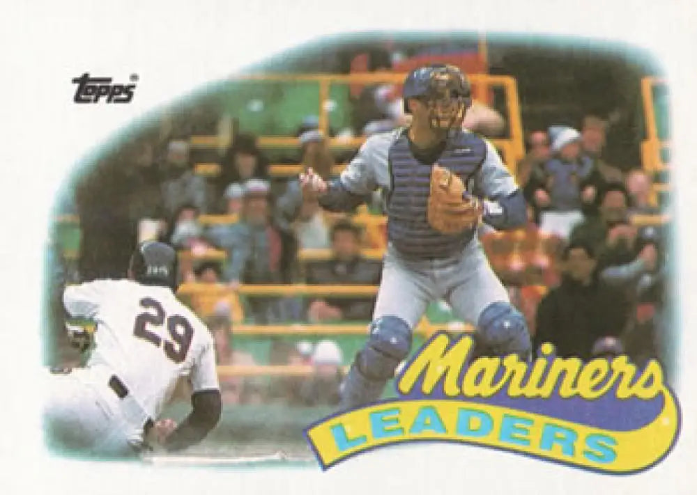 Dave Valle Seattle Mariners Baseball Card featuring a play at home plate action