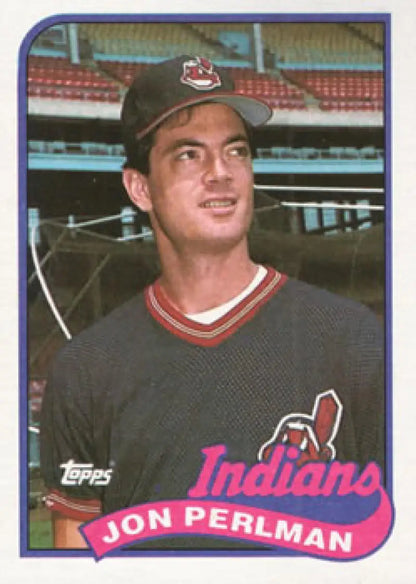Cleveland Indians baseball card of Jon Perlman in black jersey and team cap