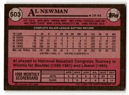 1989 Topps #503 Al Newman Minnesota Twins Baseball Cards EX/NM ID:53787 - Baseball Cards