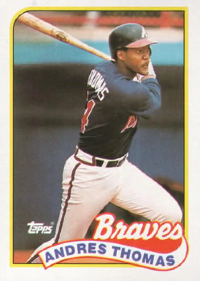 Vintage 1989 Topps Andres Thomas baseball card featuring Atlanta Braves player at bat