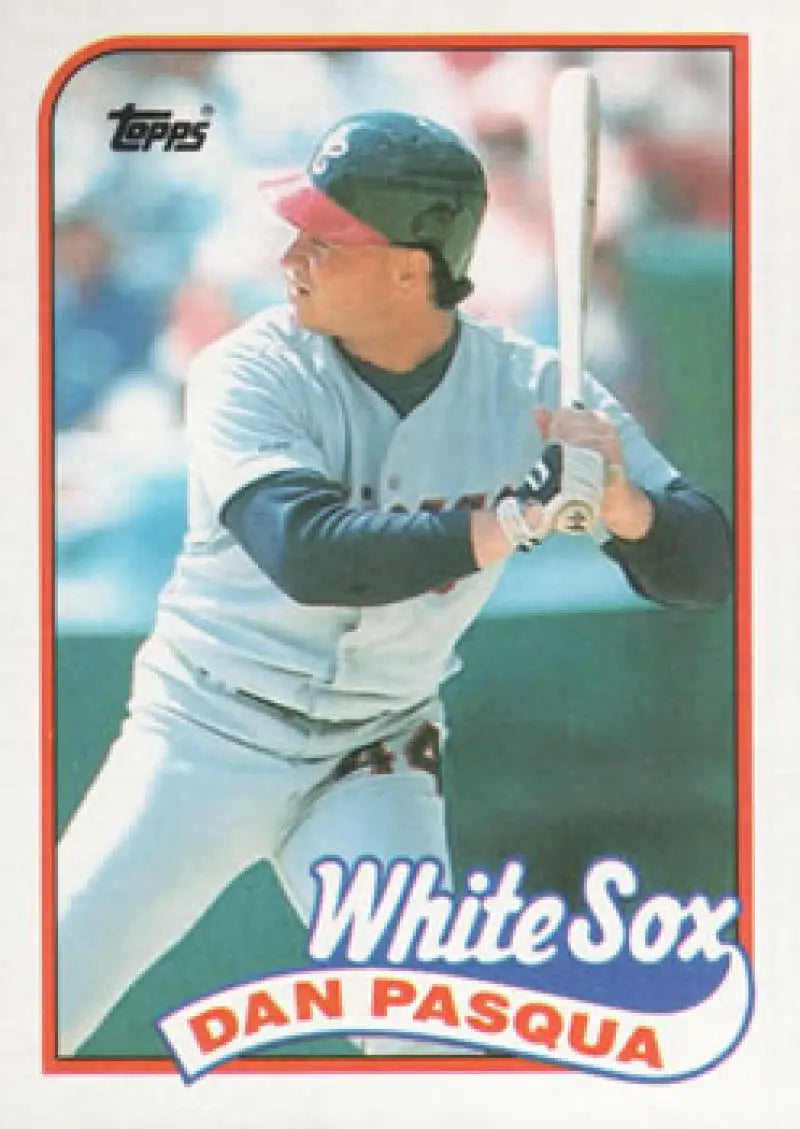 Baseball card of Dan Pasqua in batting stance for Chicago White Sox collectors